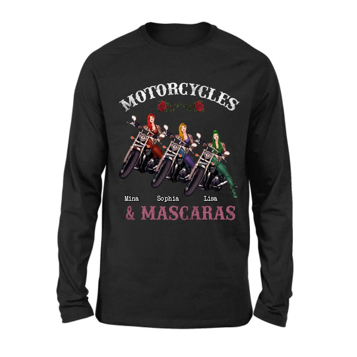 Custom Personalized Biker Shirt/ Hoodie - Gift Idea For Friends/ Besties with up to 3 Girls - Motorcycles and Mascaras