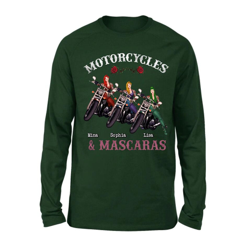 Personalized Biker Shirt/Hoodie - Gift Idea For Friends/Besties with up to 3 Girls - Motorcycles and Mascaras