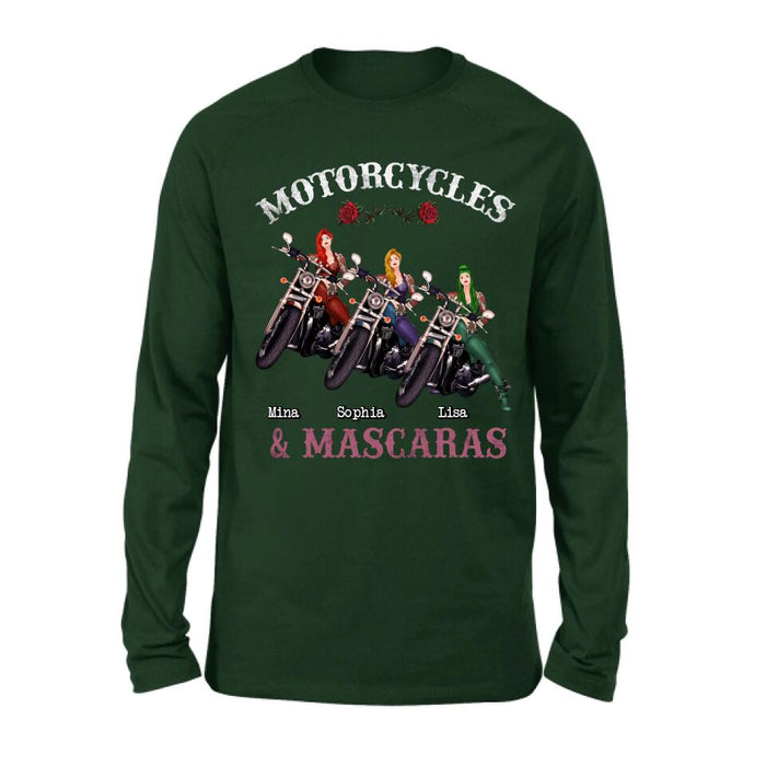 Custom Personalized Biker Shirt/ Hoodie - Gift Idea For Friends/ Besties with up to 3 Girls - Motorcycles and Mascaras