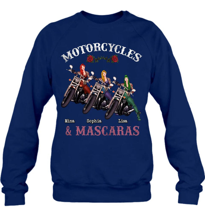 Custom Personalized Biker Shirt/ Hoodie - Gift Idea For Friends/ Besties with up to 3 Girls - Motorcycles and Mascaras