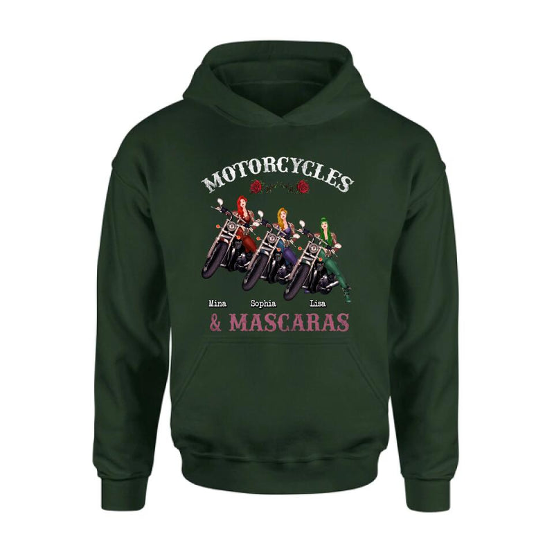 Personalized Biker Shirt/Hoodie - Gift Idea For Friends/Besties with up to 3 Girls - Motorcycles and Mascaras
