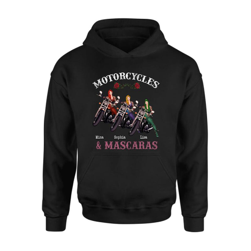 Personalized Biker Shirt/Hoodie - Gift Idea For Friends/Besties with up to 3 Girls - Motorcycles and Mascaras