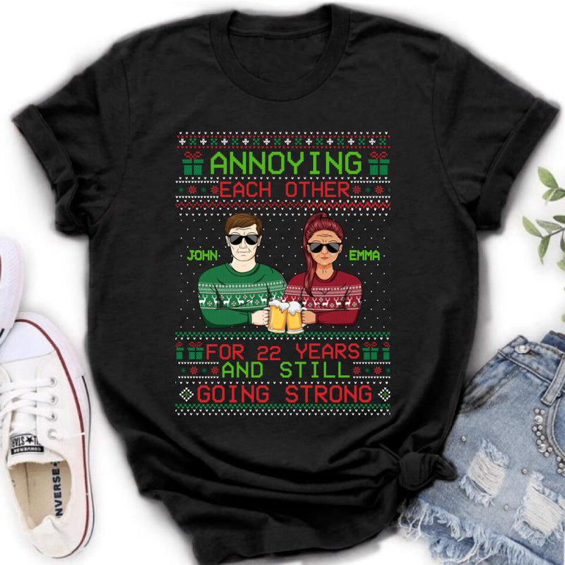 Personalized Christmas Couple Shirt/Hoodie - Anniversary Gift For Couple/Christmas - Annoying Each Other For 22 Years And Still Going Strong