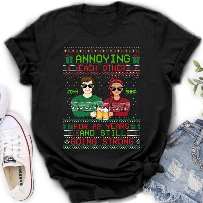 Custom Personalized Christmas Couple Shirt/ Hoodie - Anniversary Gift For Couple/Christmas - Annoying Each Other For 22 Years And Still Going Strong