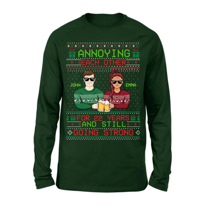 Custom Personalized Christmas Couple Shirt/ Hoodie - Anniversary Gift For Couple/Christmas - Annoying Each Other For 22 Years And Still Going Strong