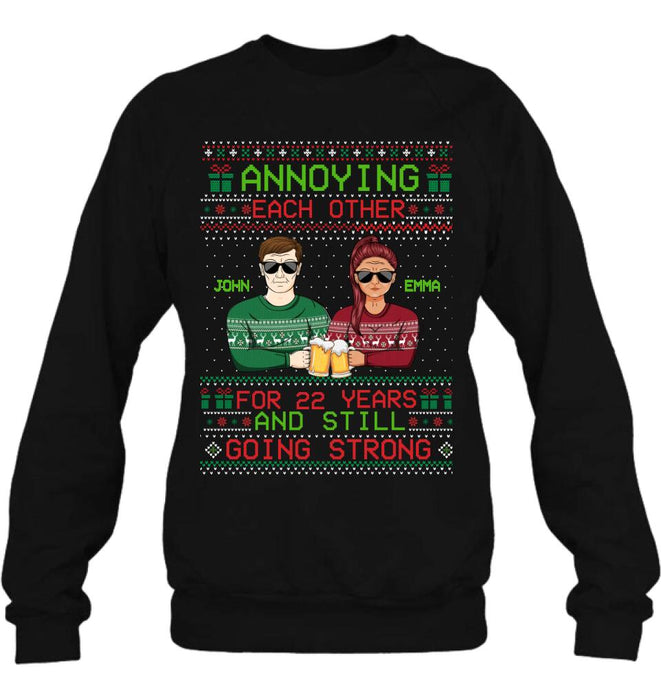 Custom Personalized Christmas Couple Shirt/ Hoodie - Anniversary Gift For Couple/Christmas - Annoying Each Other For 22 Years And Still Going Strong