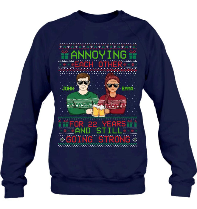 Custom Personalized Christmas Couple Shirt/ Hoodie - Anniversary Gift For Couple/Christmas - Annoying Each Other For 22 Years And Still Going Strong