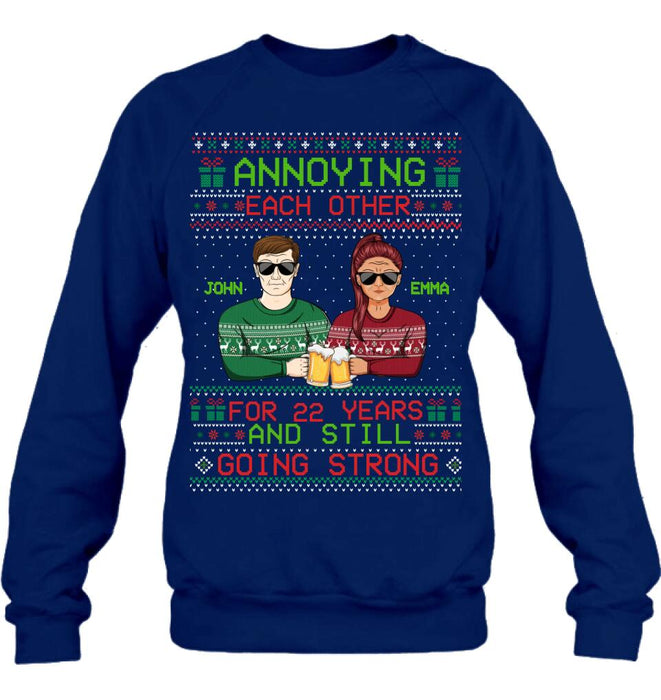 Custom Personalized Christmas Couple Shirt/ Hoodie - Anniversary Gift For Couple/Christmas - Annoying Each Other For 22 Years And Still Going Strong