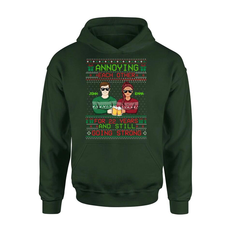 Personalized Christmas Couple Shirt/Hoodie - Anniversary Gift For Couple/Christmas - Annoying Each Other For 22 Years And Still Going Strong