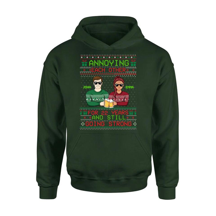 Custom Personalized Christmas Couple Shirt/ Hoodie - Anniversary Gift For Couple/Christmas - Annoying Each Other For 22 Years And Still Going Strong