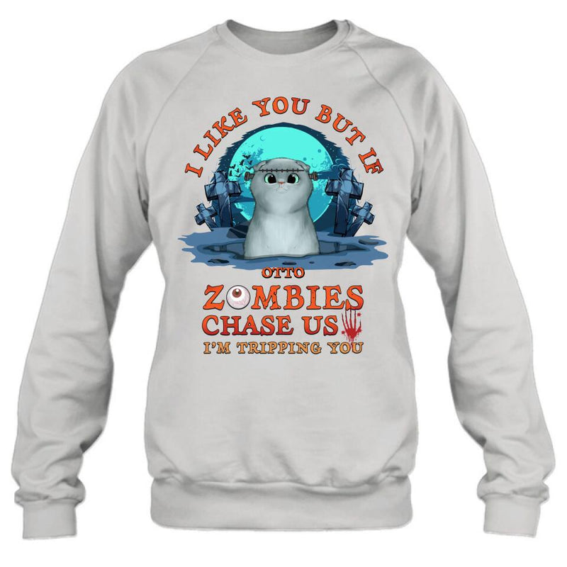 Personalized Pet Shirt/Hoodie - Up to 5 Dogs/Cats - Halloween Gift For Dog/Cat Lovers - I Like You But If Zombies Chase Us I'm Tripping You