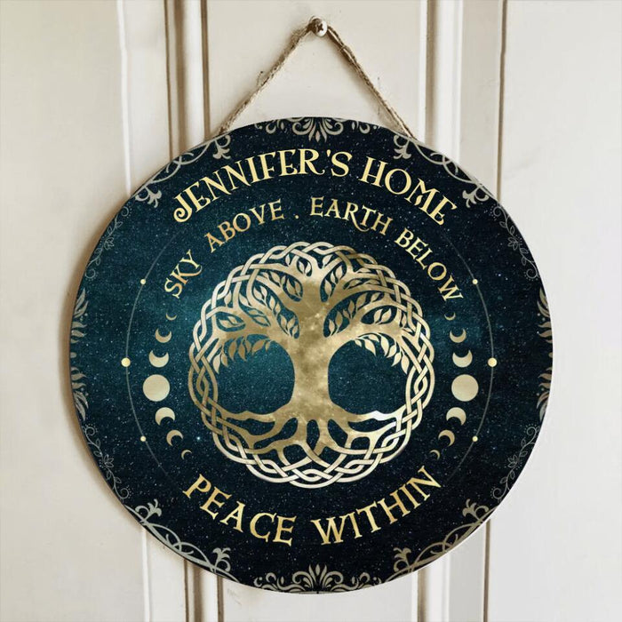 Custom Personalized Halloween Wooden Sign - Best Gift Idea For Halloween - Sky Above, Earth Below, Peace Within