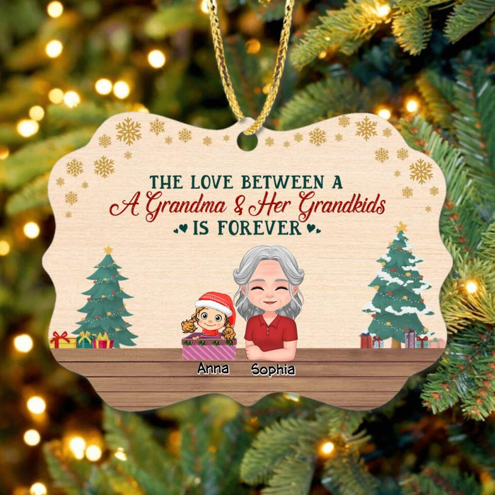 Custom Personalized Christmas Nana Grandma Rectangle Wooden Ornament - Gift Idea For Christmas/Grandma With Up To 3 Kids - The Love Between A Grandma & Her Grandkids Is Forever