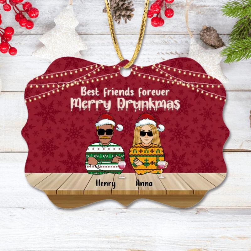 Personalized Christmas Friends Rectangle Wooden Ornament - Up to 5 People - Christmas Decoration Gift For BFF, Besties, Best Friends, Family - Merry Drunkmas