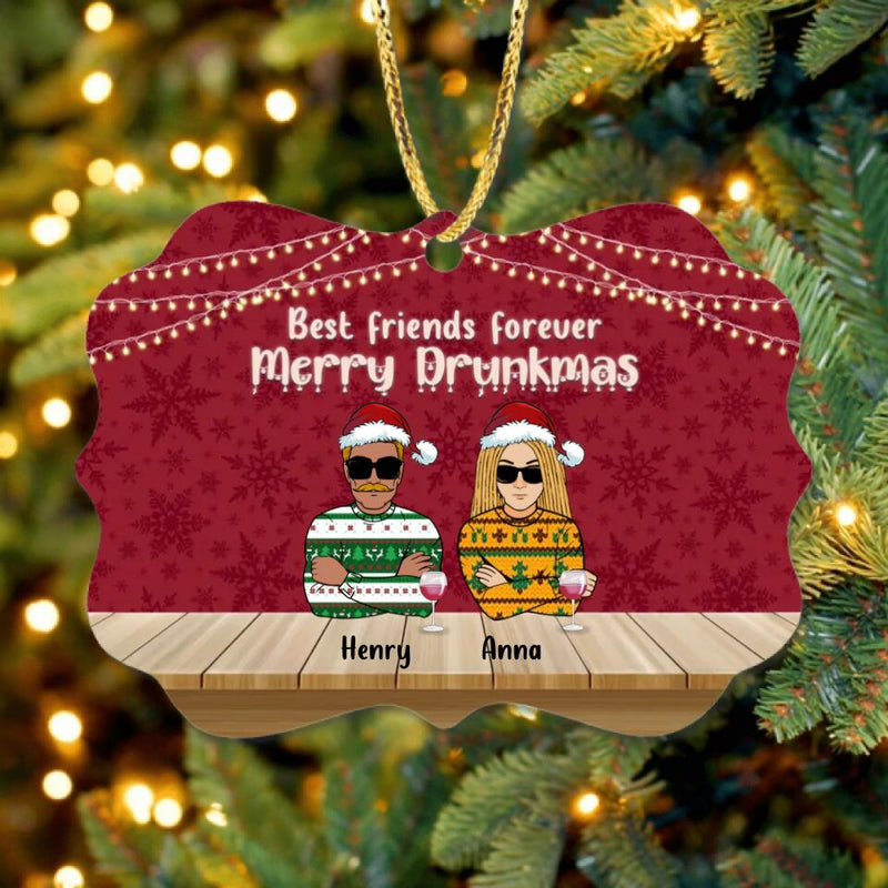Personalized Christmas Friends Rectangle Wooden Ornament - Up to 5 People - Christmas Decoration Gift For BFF, Besties, Best Friends, Family - Merry Drunkmas
