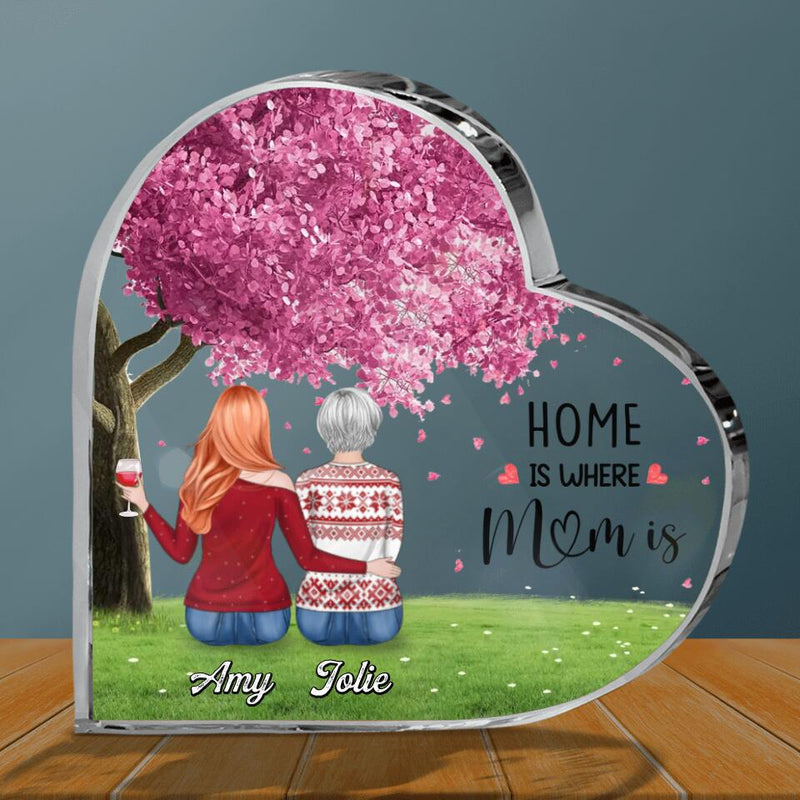 Personalized Mother Crystal Heart - Up to 4 People - Gift Idea For Mother's Day/Christmas - Home Is Where Mom Is
