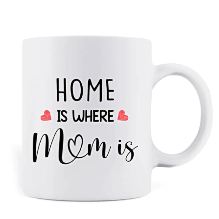 Custom Personalized Mother Mug - Upto 4 People - Gift Idea For Mother's Day/Christmas - Home Is Where Mom Is