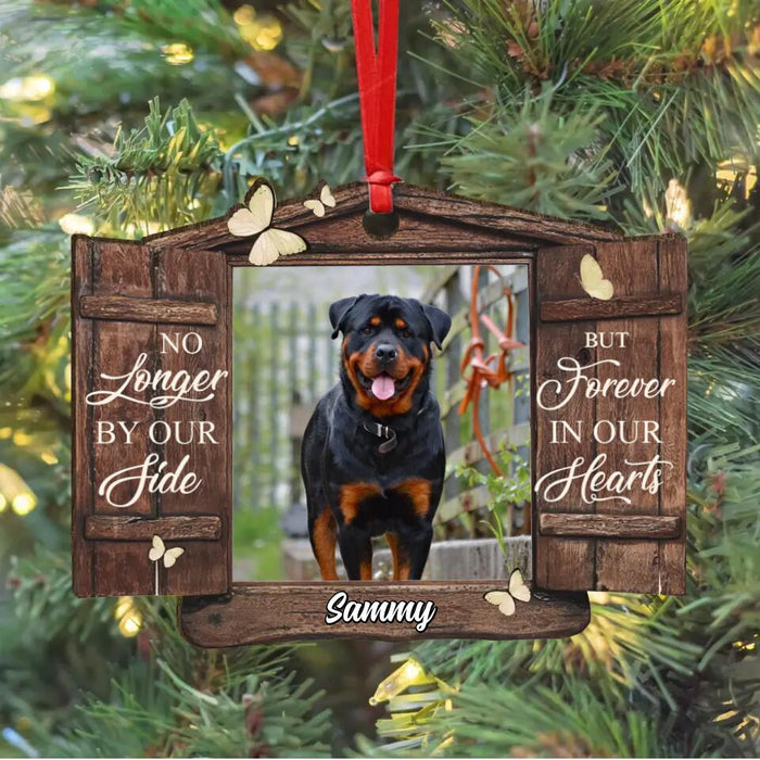 Custom Personalized Memorial Photo Wooden Ornament - Memorial Gift Idea For Pet Owner - No Longer By Our Side But Forever In Our Hearts