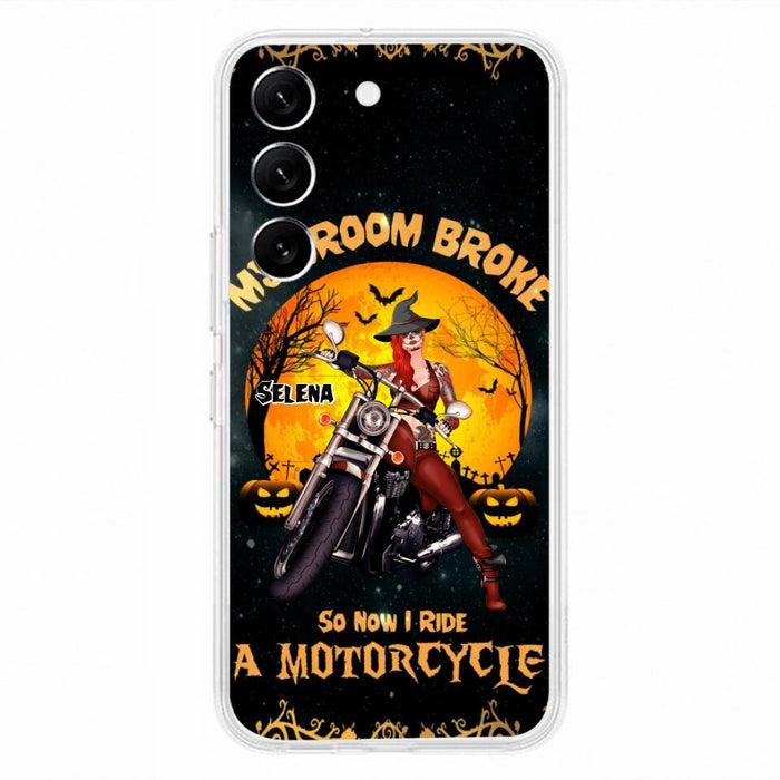 Custom Personalized Witch Phone Case - Upto 4 Dogs - Halloween Gifts For Friends/Dog Lovers  - My Broom Broke So Now I Ride A Motorcycle - Case For iPhone/Samsung