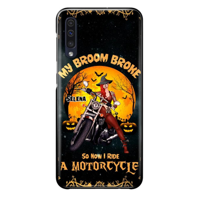 Custom Personalized Witch Phone Case - Upto 4 Dogs - Halloween Gifts For Friends/Dog Lovers  - My Broom Broke So Now I Ride A Motorcycle - Case For iPhone/Samsung