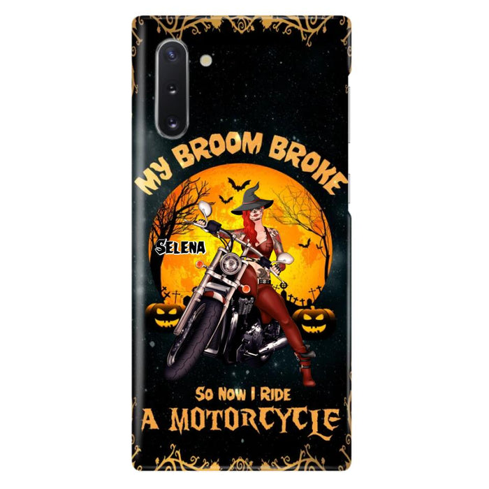 Custom Personalized Witch Phone Case - Upto 4 Dogs - Halloween Gifts For Friends/Dog Lovers  - My Broom Broke So Now I Ride A Motorcycle - Case For iPhone/Samsung