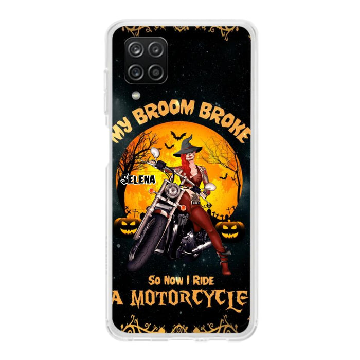 Custom Personalized Witch Phone Case - Upto 4 Dogs - Halloween Gifts For Friends/Dog Lovers  - My Broom Broke So Now I Ride A Motorcycle - Case For iPhone/Samsung