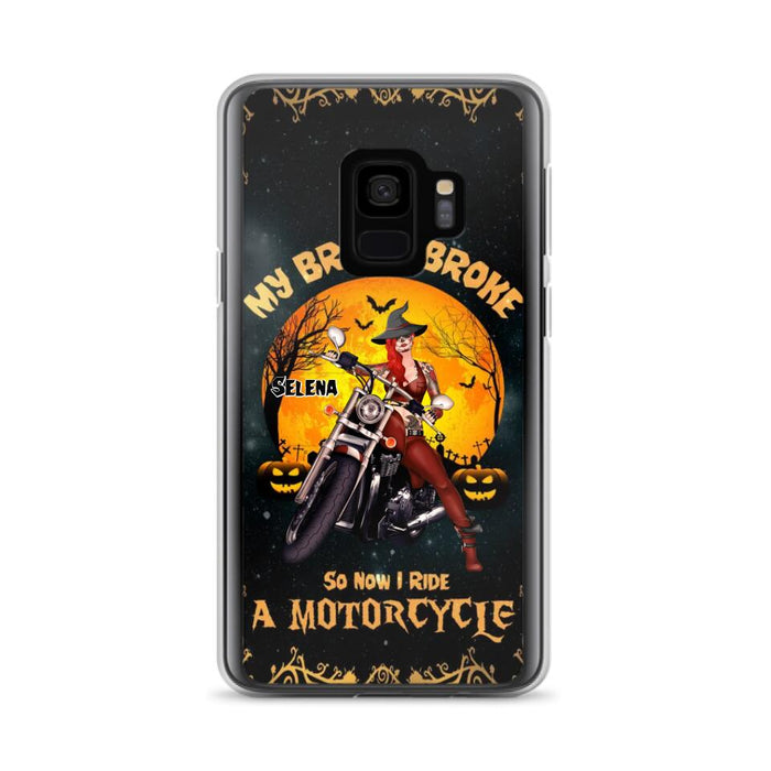 Custom Personalized Witch Phone Case - Upto 4 Dogs - Halloween Gifts For Friends/Dog Lovers  - My Broom Broke So Now I Ride A Motorcycle - Case For iPhone/Samsung