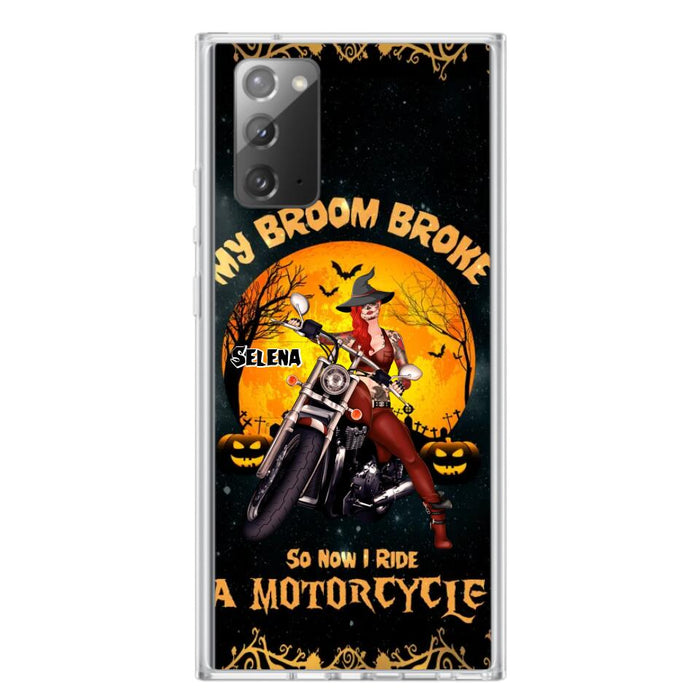 Custom Personalized Witch Phone Case - Upto 4 Dogs - Halloween Gifts For Friends/Dog Lovers  - My Broom Broke So Now I Ride A Motorcycle - Case For iPhone/Samsung