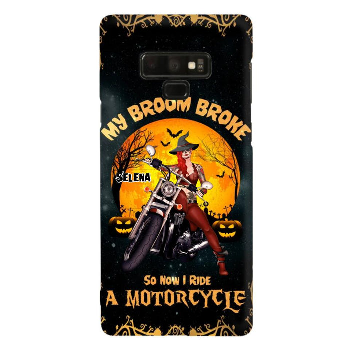 Custom Personalized Witch Phone Case - Upto 4 Dogs - Halloween Gifts For Friends/Dog Lovers  - My Broom Broke So Now I Ride A Motorcycle - Case For iPhone/Samsung