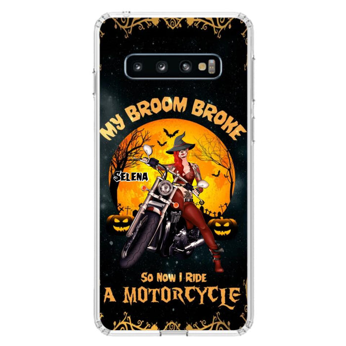 Custom Personalized Witch Phone Case - Upto 4 Dogs - Halloween Gifts For Friends/Dog Lovers  - My Broom Broke So Now I Ride A Motorcycle - Case For iPhone/Samsung