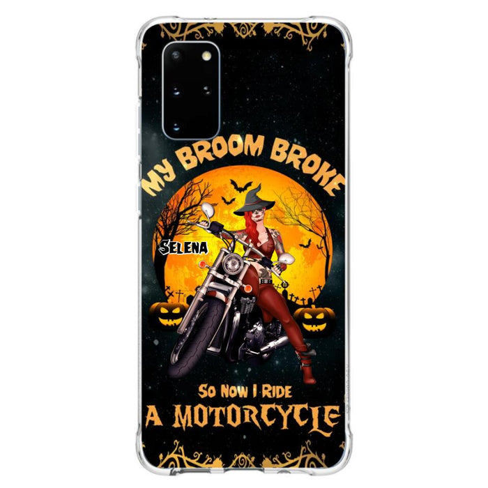 Custom Personalized Witch Phone Case - Upto 4 Dogs - Halloween Gifts For Friends/Dog Lovers  - My Broom Broke So Now I Ride A Motorcycle - Case For iPhone/Samsung