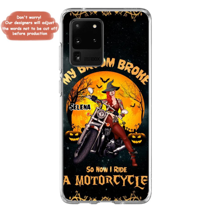 Custom Personalized Witch Phone Case - Upto 4 Dogs - Halloween Gifts For Friends/Dog Lovers  - My Broom Broke So Now I Ride A Motorcycle - Case For iPhone/Samsung