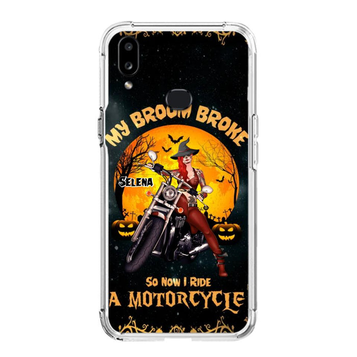 Custom Personalized Witch Phone Case - Upto 4 Dogs - Halloween Gifts For Friends/Dog Lovers  - My Broom Broke So Now I Ride A Motorcycle - Case For iPhone/Samsung