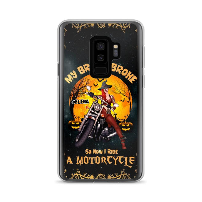 Custom Personalized Witch Phone Case - Upto 4 Dogs - Halloween Gifts For Friends/Dog Lovers  - My Broom Broke So Now I Ride A Motorcycle - Case For iPhone/Samsung