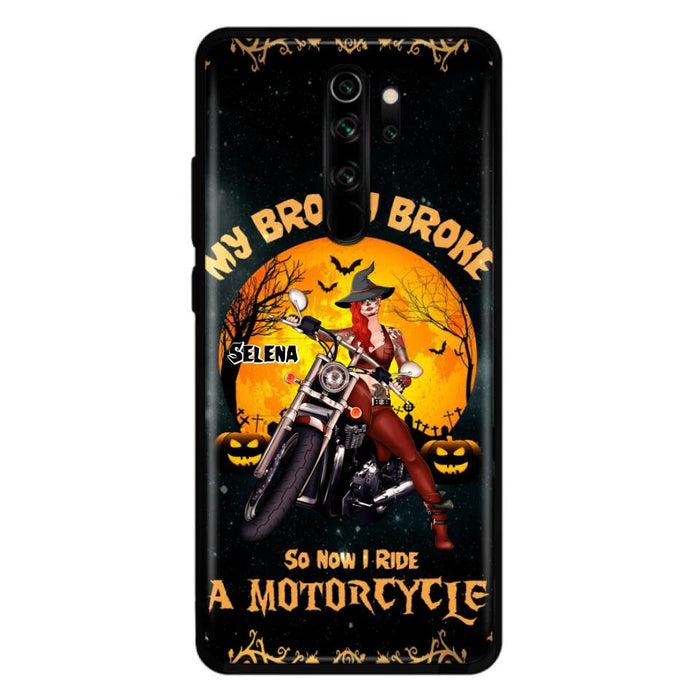 Custom Personalized Witch Phone Case - Upto 4 Dogs - Halloween Gifts For Friends/Dog Lovers  - My Broom Broke So Now I Ride A Motorcycle - Case For Xiaomi/Oppo/Huawei