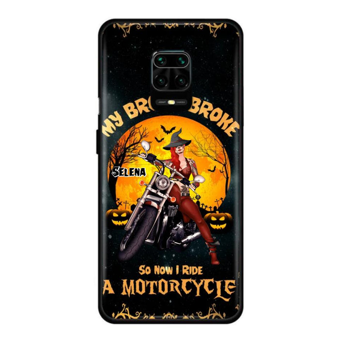 Custom Personalized Witch Phone Case - Upto 4 Dogs - Halloween Gifts For Friends/Dog Lovers  - My Broom Broke So Now I Ride A Motorcycle - Case For Xiaomi/Oppo/Huawei