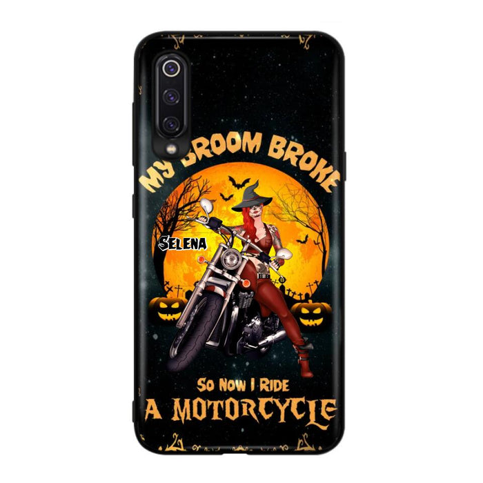 Custom Personalized Witch Phone Case - Upto 4 Dogs - Halloween Gifts For Friends/Dog Lovers  - My Broom Broke So Now I Ride A Motorcycle - Case For Xiaomi/Oppo/Huawei