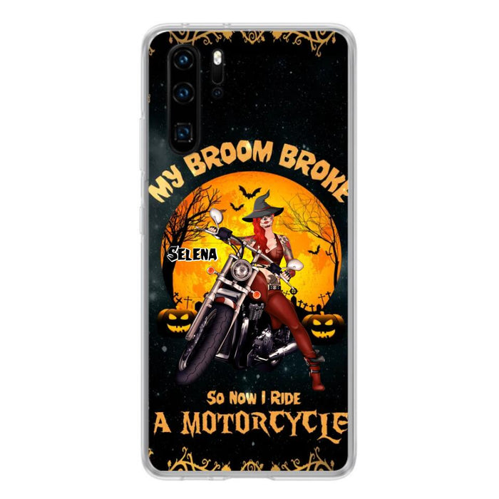 Custom Personalized Witch Phone Case - Upto 4 Dogs - Halloween Gifts For Friends/Dog Lovers  - My Broom Broke So Now I Ride A Motorcycle - Case For Xiaomi/Oppo/Huawei