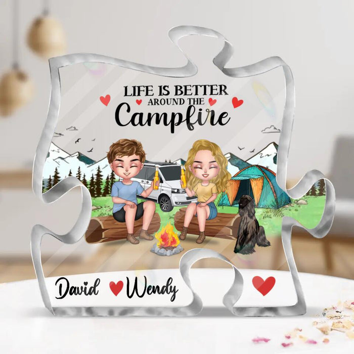 Custom Personalized Camping Couple Acrylic Plaque - Christmas Gift Idea For Couple/Camping Lovers - Life Is Better Around The Campfire