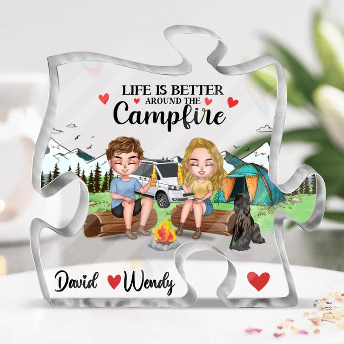 Custom Personalized Camping Couple Acrylic Plaque - Christmas Gift Idea For Couple/Camping Lovers - Life Is Better Around The Campfire