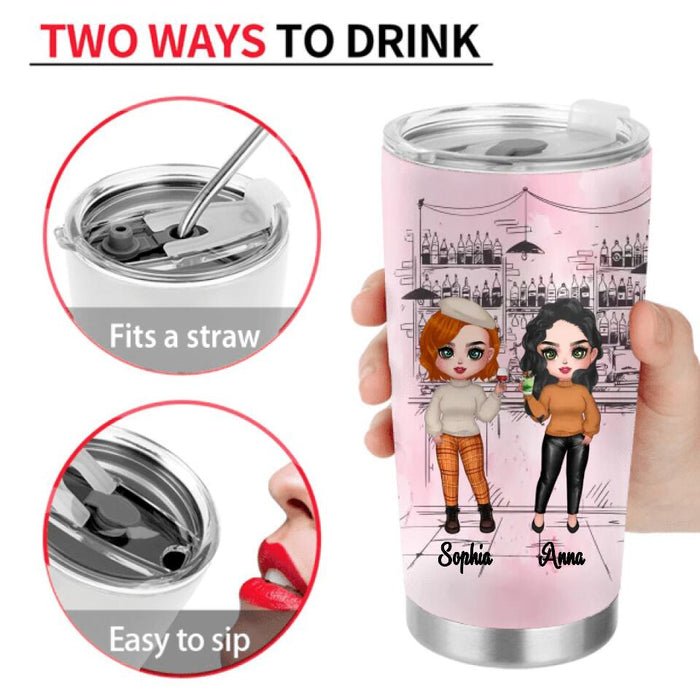 Custom Personalized Drunk Friends Tumbler - Gift Idea For Best Friends With Up To 4 Friends - Best Bitches Here's To Another Year Of Bonding Over Alcohol Tolerating Idiots & Keeping Each Other Sane