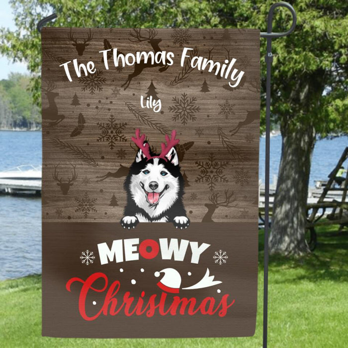 Custom Personalized Dog Cat Merry Christmas Flag Sign - Upto 5 Pets - Best Gift For Dog/ Cat Lover - Meowy Christmas