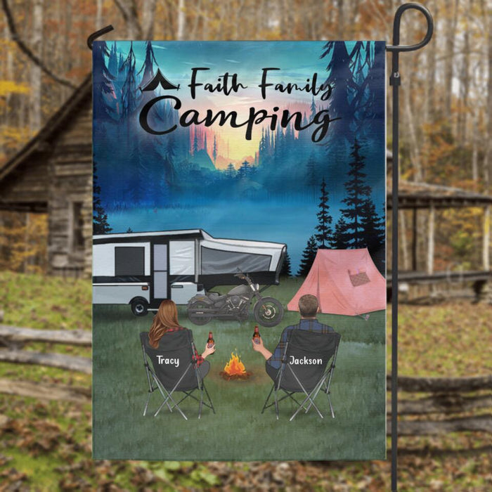 Custom Personalized Camping Flag - Full Option ( 4 Kids- 2 Pets) - Best Gift Idea For Camping Lovers - Faith Family Camping