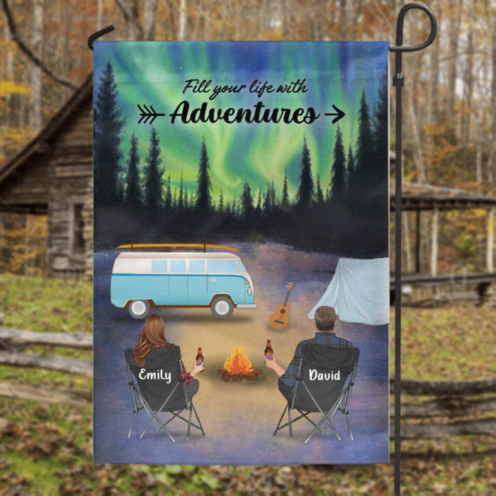 Custom Personalized Camping Flag - Full Option (6 kids - 2 pets) - Best Gift For Camping Lovers - Fill Your Life With Adventures