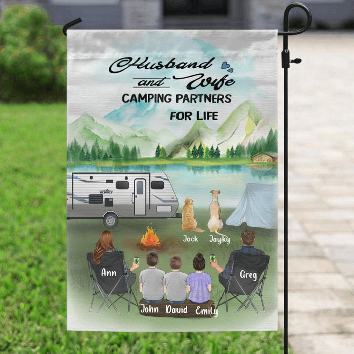 Personalized Camping Graden Flag - Parents with 3 Kids & 2 Dogs - Gift Idea For The Whole Family, Dog Lovers - Mother's Day Gift From Husband to wife