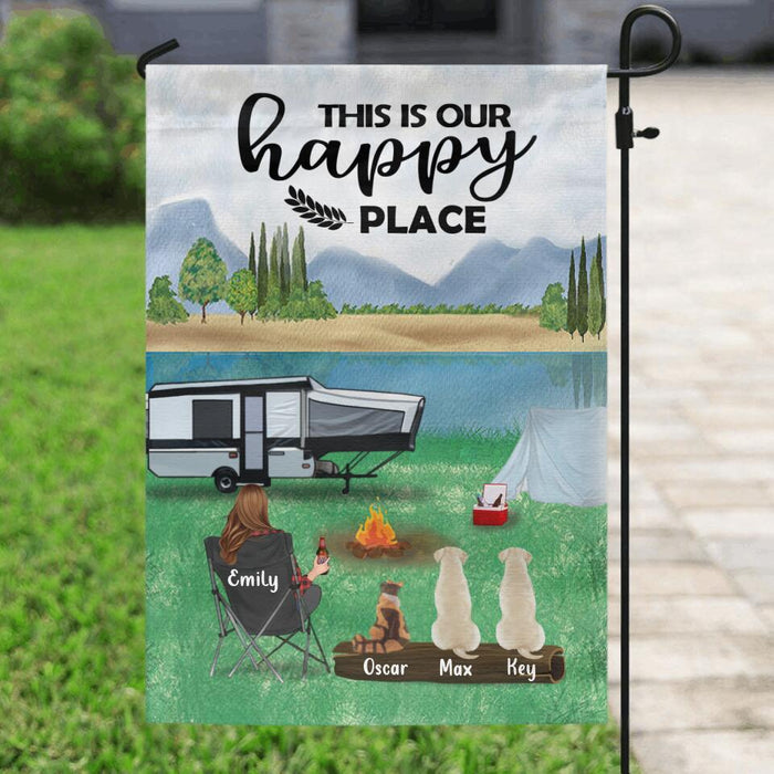 Custom Personalized Camping Flag - Single Parent With 3 Pets