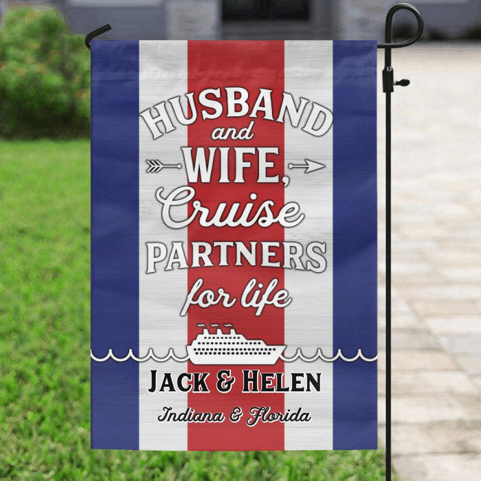 Custom Personalized Garden Flag - Best Gift For Couple - Husband and Wife, Cruise Partners For Life