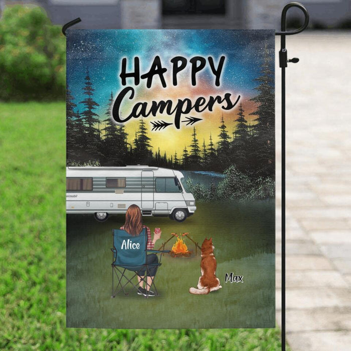 Custom Personalized Camping Flag Sign - Single/ Couple With Upto 6 Pets - Gift Idea For Camping Lover/ Valentine's Day - Happy Campers