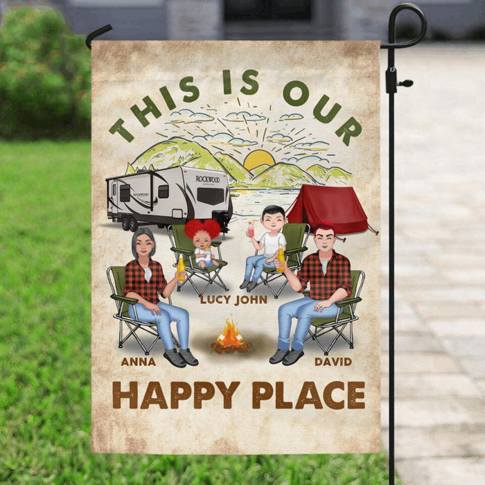 Custom Personalized Camping Flag Sign - Gift Idea For Couple/ Family/ Camping Lovers - This Is Our Happy Place