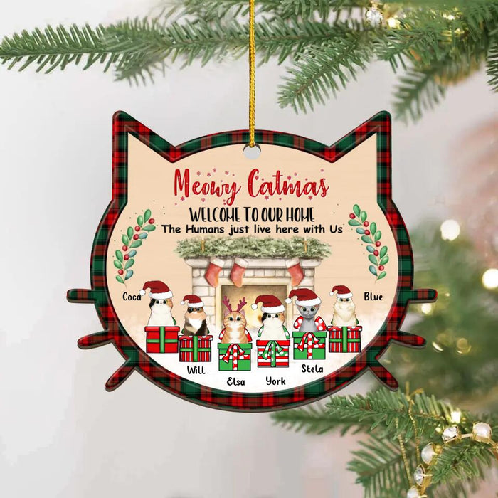 Custom Personalized Christmas Cats Wooden Ornament - Upto 6 Cats - Christmas Gift Idea For Cat Lovers - Meowy Catmas Welcome To Our Home